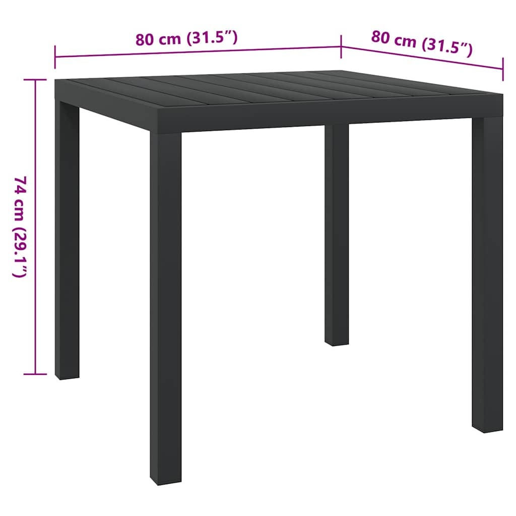 VidaXL Tuintafel 80x80x74 cm aluminium en HKC zwart