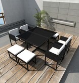 VidaXL 9-delige Tuinset met kussens poly rattan zwart
