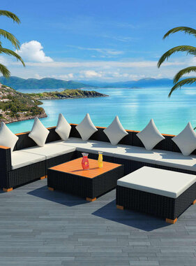 VidaXL 8-delige Loungeset met kussens poly rattan zwart