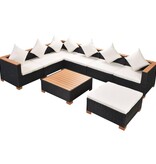 VidaXL 8-delige Loungeset met kussens poly rattan zwart