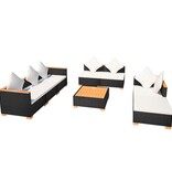VidaXL 8-delige Loungeset met kussens poly rattan zwart
