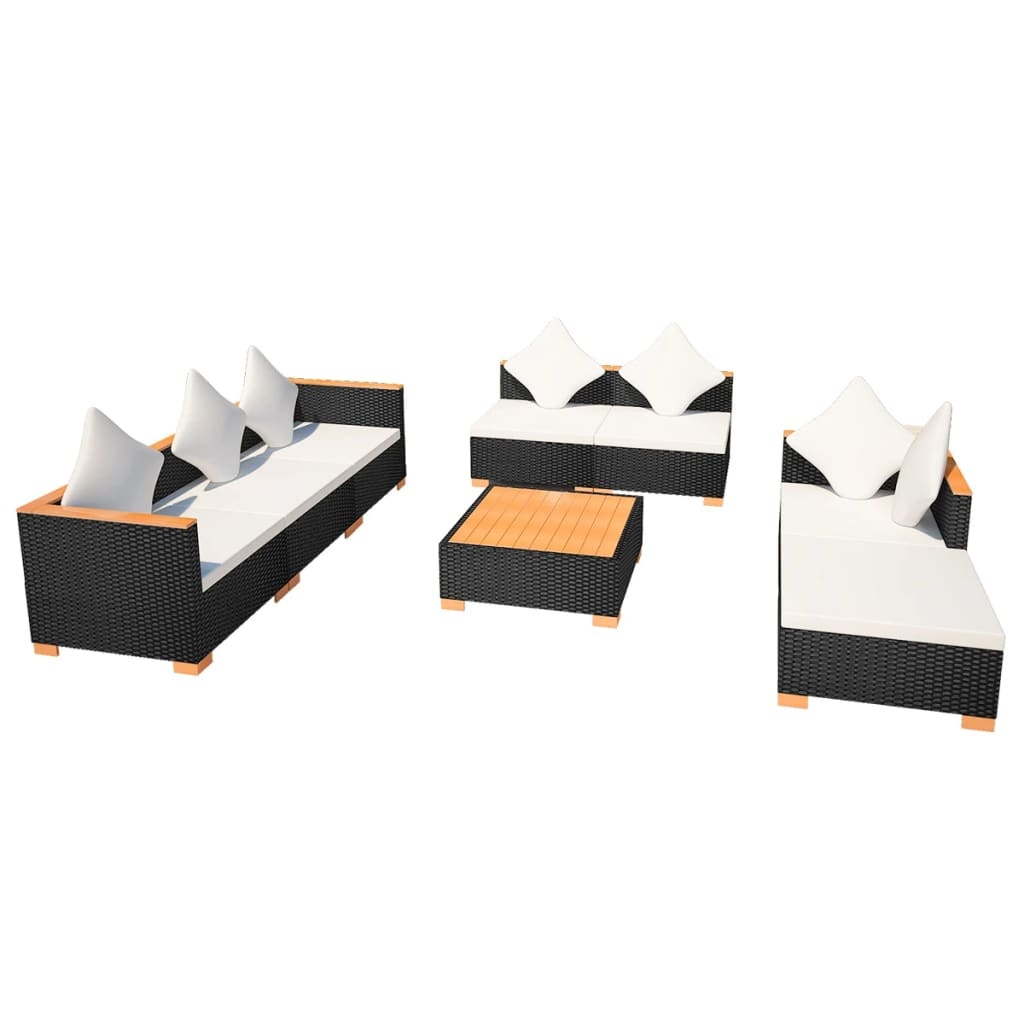 VidaXL 8-delige Loungeset met kussens poly rattan zwart