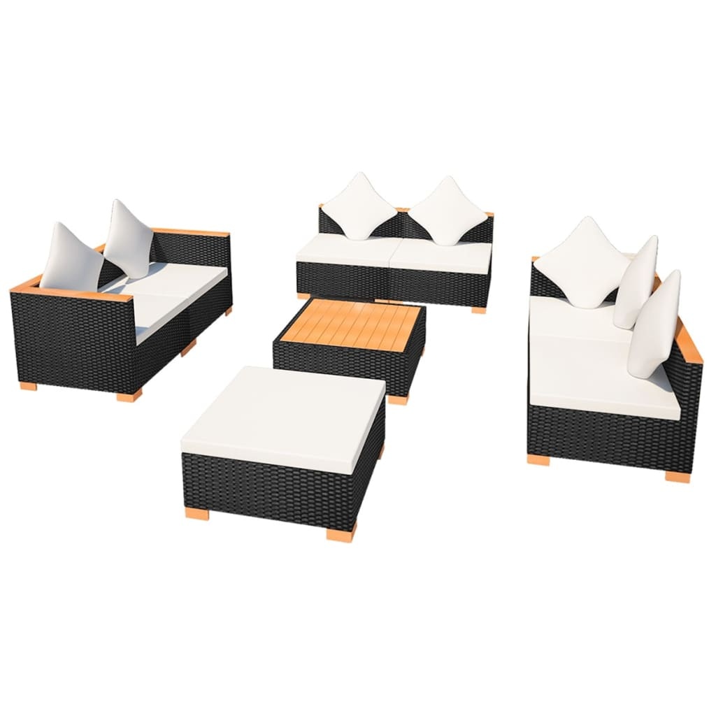 VidaXL 8-delige Loungeset met kussens poly rattan zwart