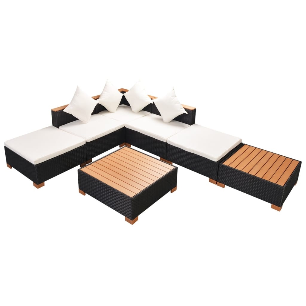 VidaXL 7-delige Loungeset met kussens poly rattan zwart