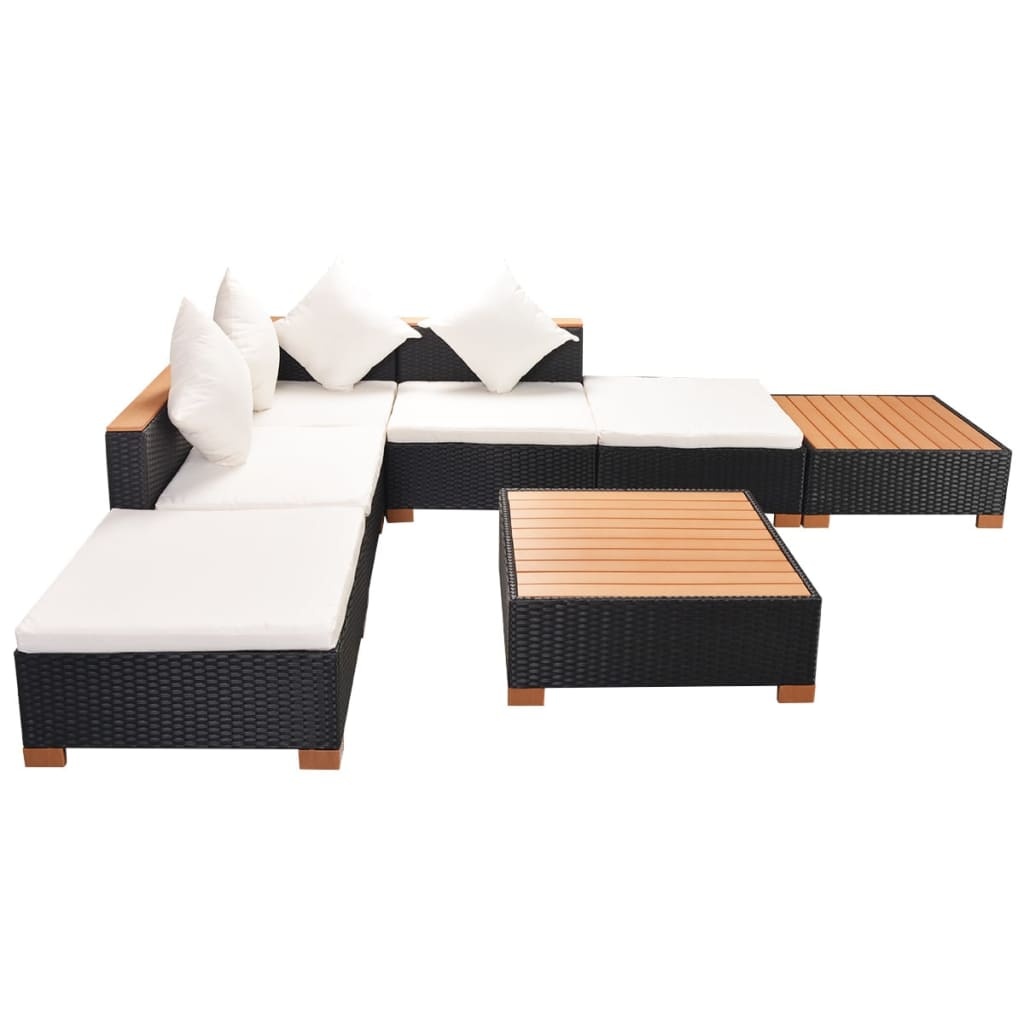VidaXL 7-delige Loungeset met kussens poly rattan zwart