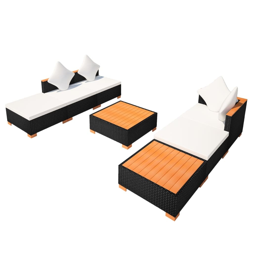 VidaXL 7-delige Loungeset met kussens poly rattan zwart