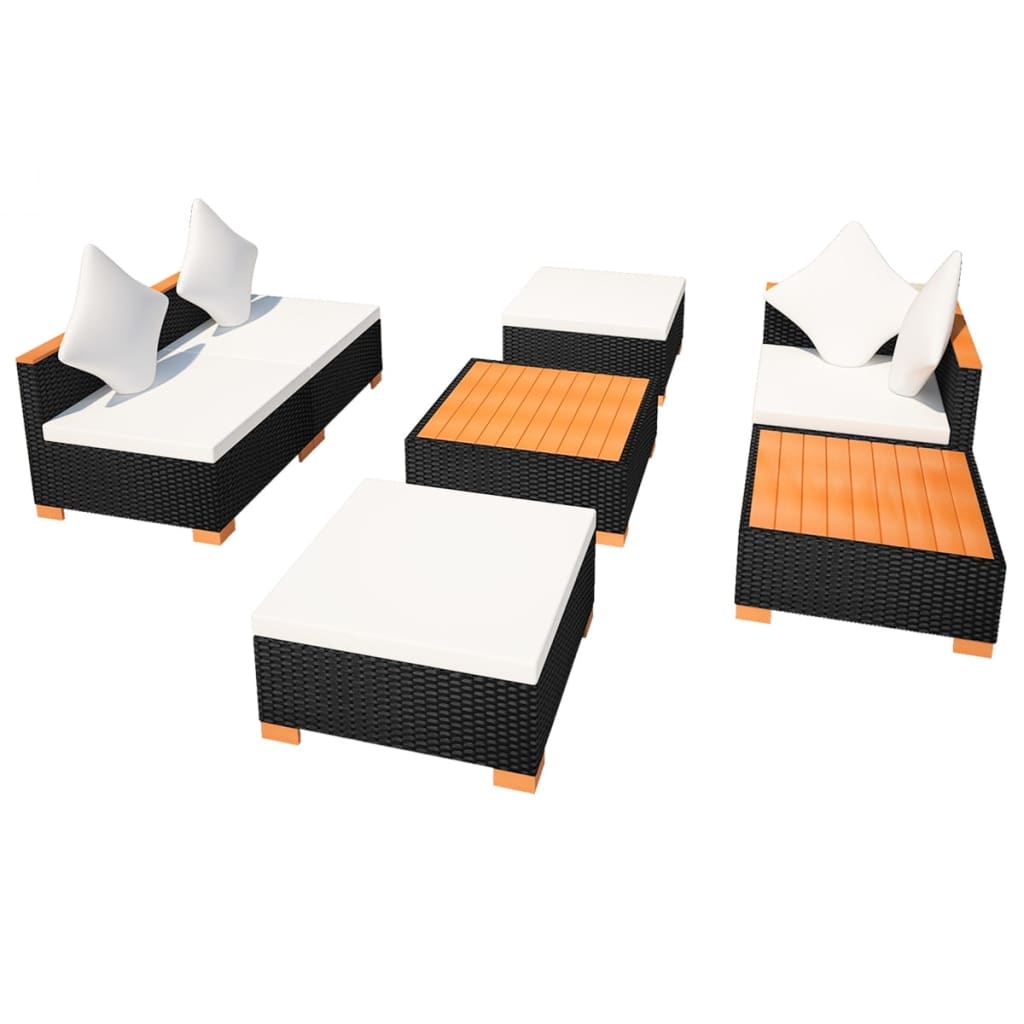 VidaXL 7-delige Loungeset met kussens poly rattan zwart