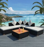 VidaXL 6-delige Loungeset met kussens poly rattan zwart