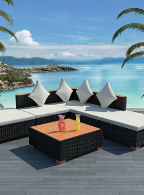 VidaXL 6-delige Loungeset met kussens poly rattan zwart