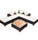 VidaXL 6-delige Loungeset met kussens poly rattan zwart