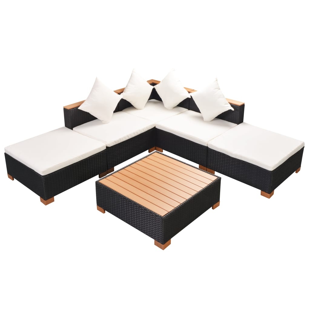 VidaXL 6-delige Loungeset met kussens poly rattan zwart
