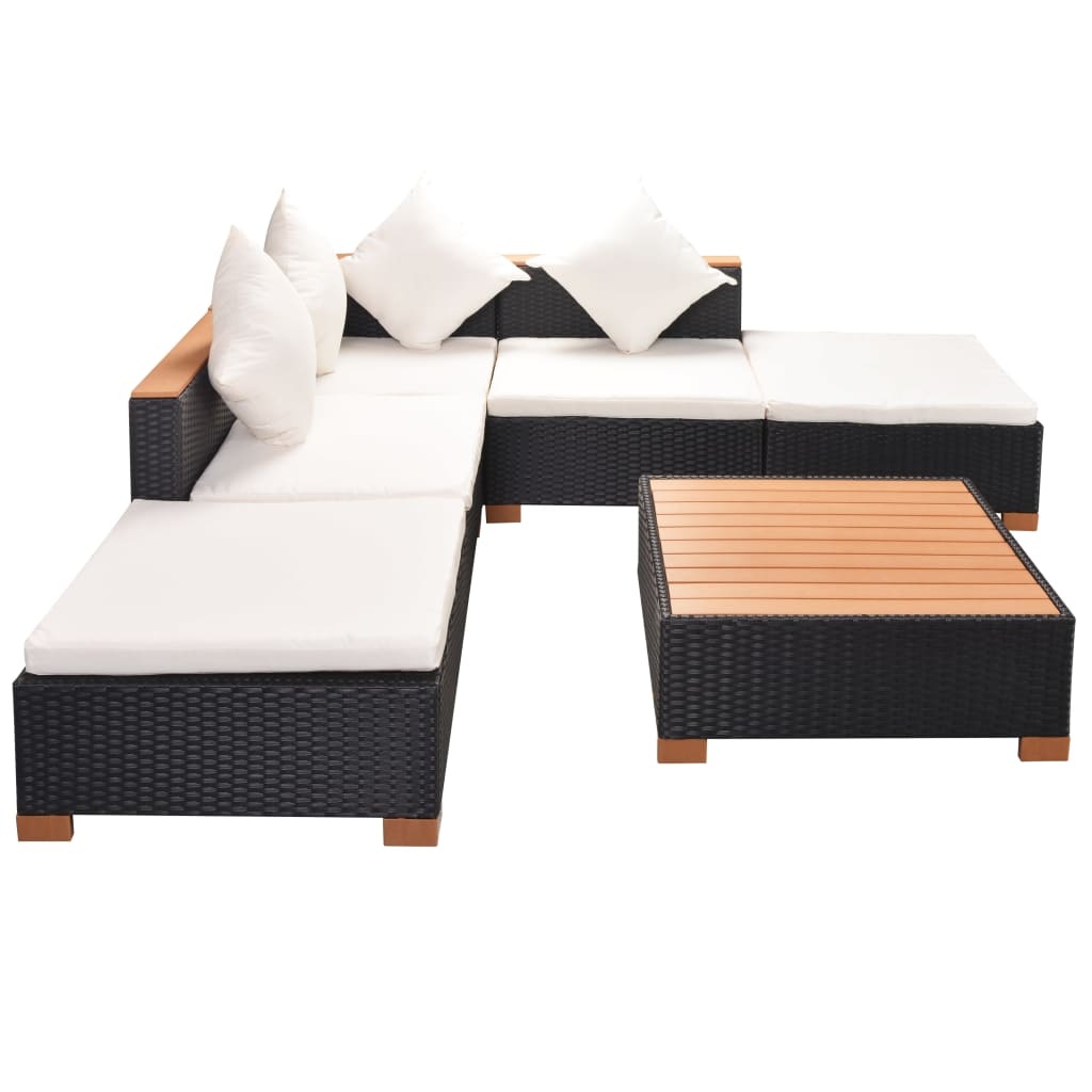 VidaXL 6-delige Loungeset met kussens poly rattan zwart