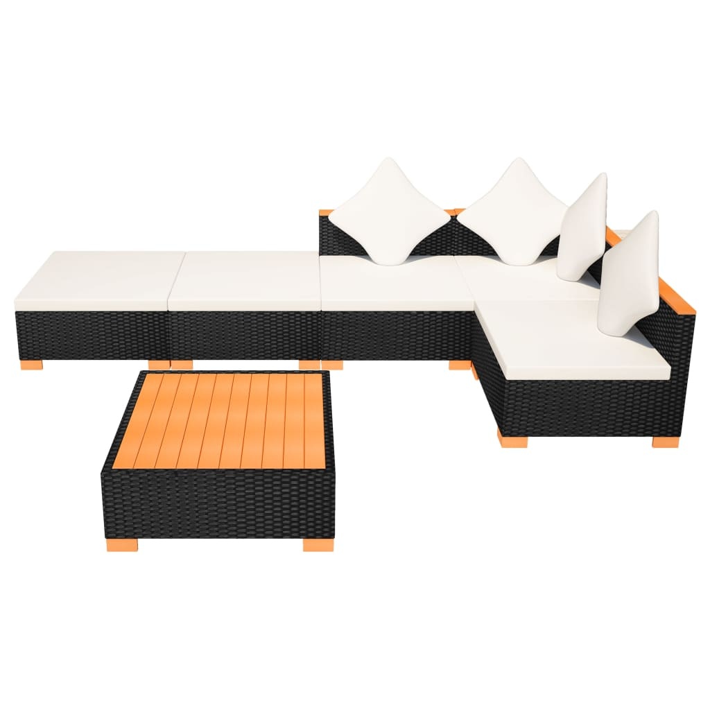 VidaXL 6-delige Loungeset met kussens poly rattan zwart