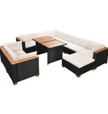 VidaXL 10-delige Loungeset met kussens poly rattan zwart