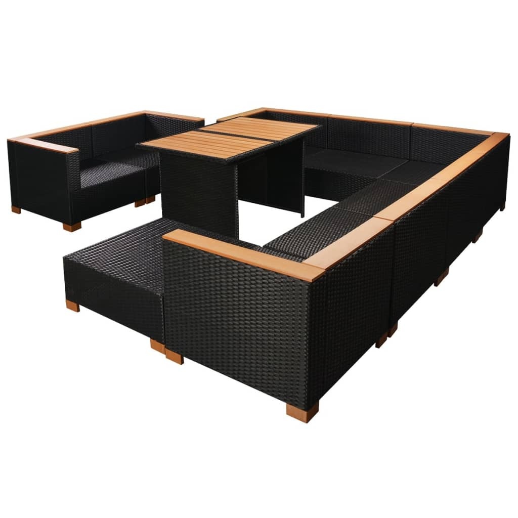 VidaXL 10-delige Loungeset met kussens poly rattan zwart