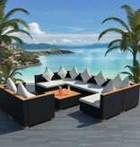 VidaXL 9-delige Loungeset met kussens poly rattan zwart