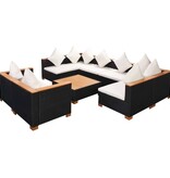VidaXL 9-delige Loungeset met kussens poly rattan zwart