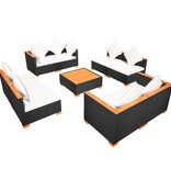 VidaXL 9-delige Loungeset met kussens poly rattan zwart