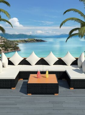 VidaXL 7-delige Loungeset met kussens poly rattan zwart