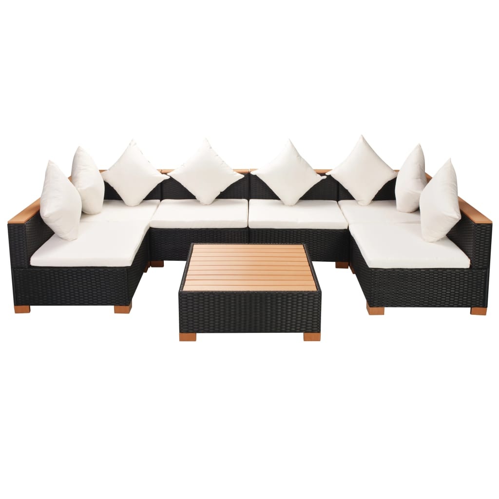 VidaXL 7-delige Loungeset met kussens poly rattan zwart