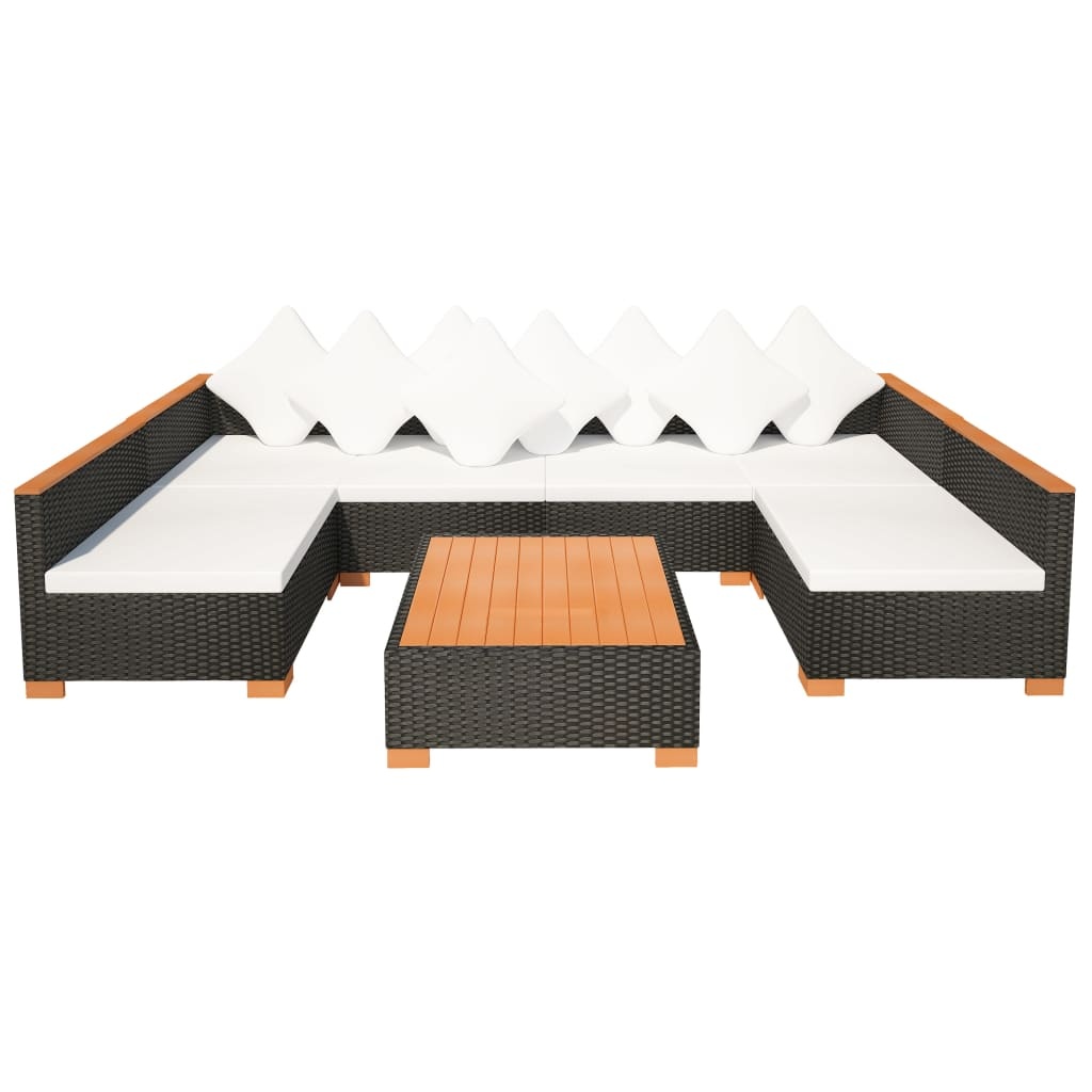 VidaXL 7-delige Loungeset met kussens poly rattan zwart