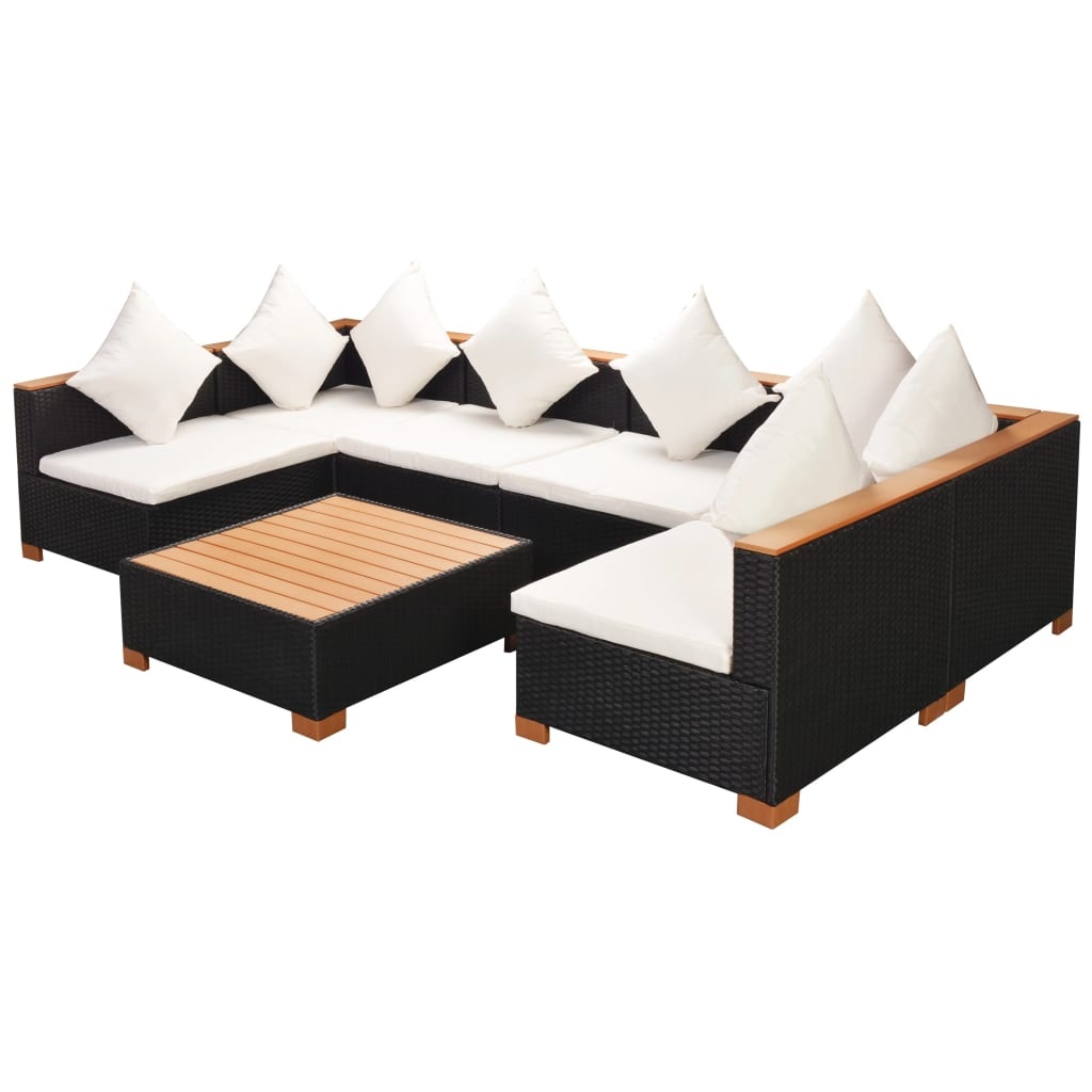 VidaXL 7-delige Loungeset met kussens poly rattan zwart
