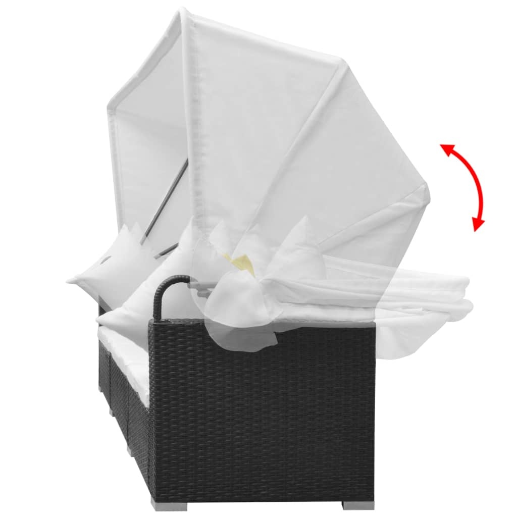 VidaXL 7-delige Loungeset met luifel poly rattan zwart