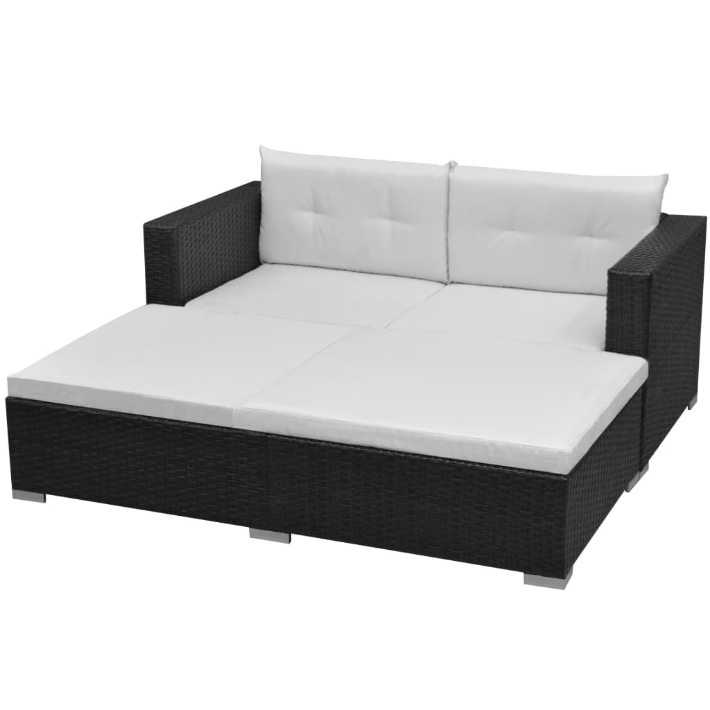 VidaXL 3-delige Loungeset met kussens poly rattan zwart