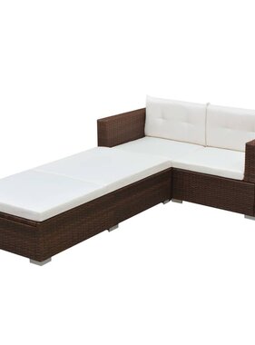 VidaXL 3-delige Loungeset met kussens poly rattan bruin