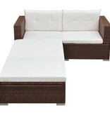 VidaXL 3-delige Loungeset met kussens poly rattan bruin