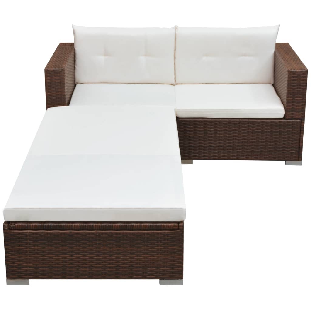 VidaXL 3-delige Loungeset met kussens poly rattan bruin
