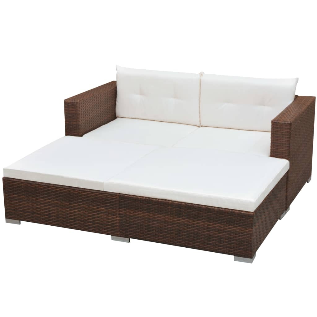 VidaXL 3-delige Loungeset met kussens poly rattan bruin