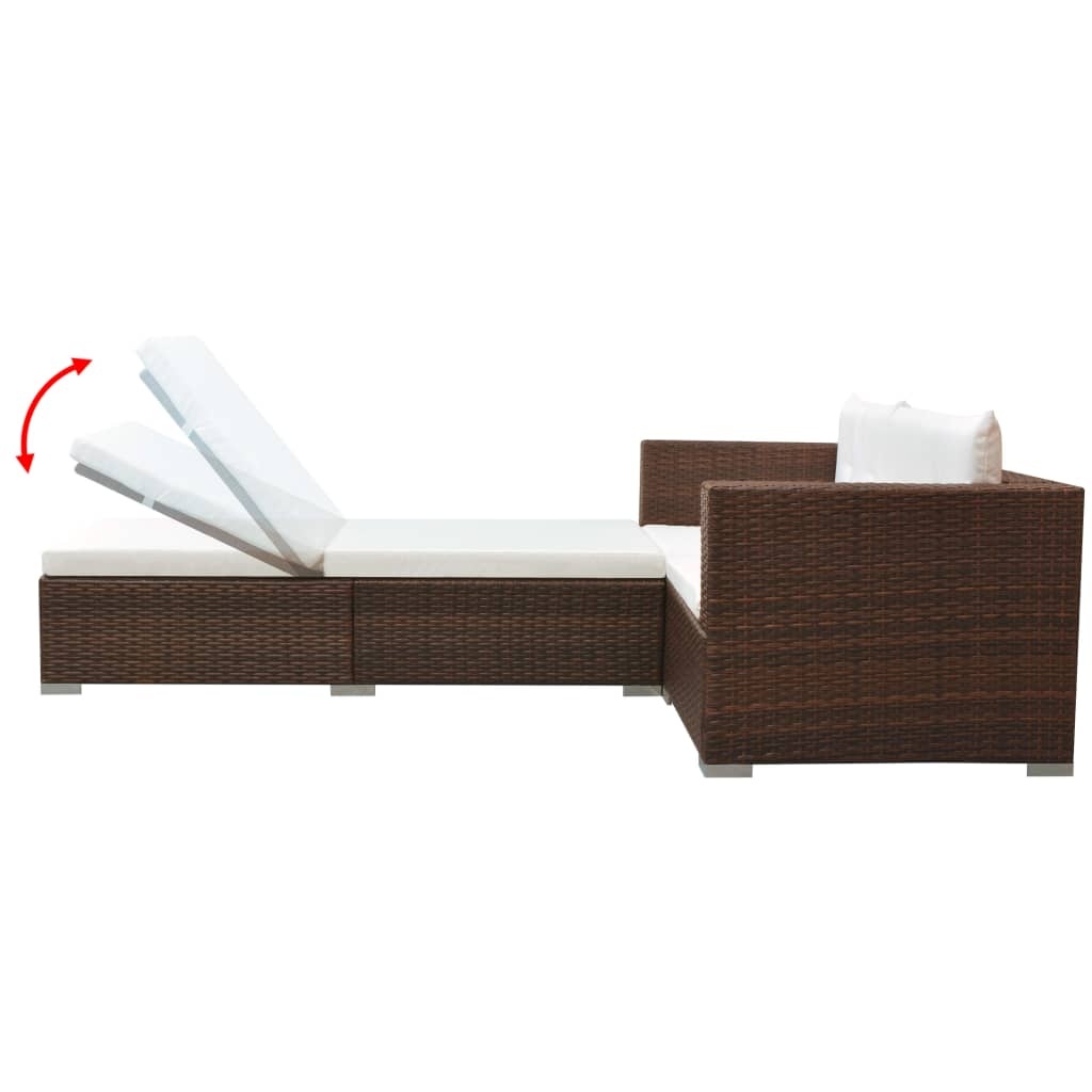 VidaXL 3-delige Loungeset met kussens poly rattan bruin