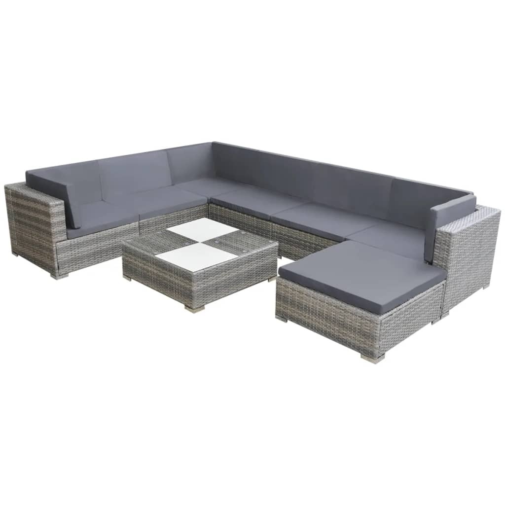 VidaXL 8-delige Loungeset met kussens poly rattan grijs