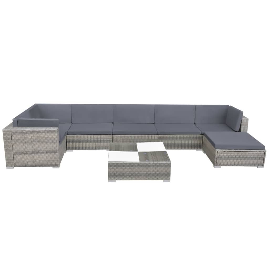 VidaXL 8-delige Loungeset met kussens poly rattan grijs