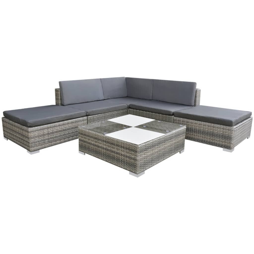 VidaXL 6-delige Loungeset met kussens poly rattan grijs