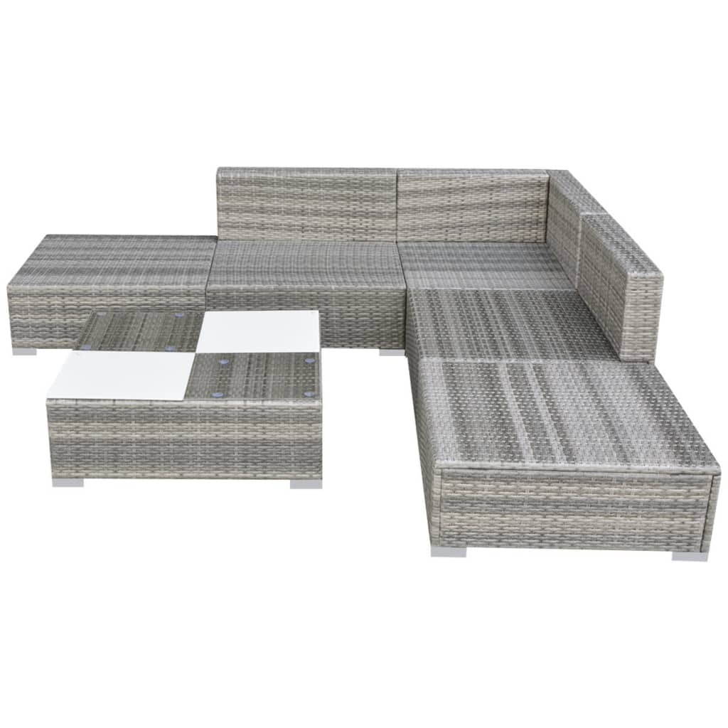 VidaXL 6-delige Loungeset met kussens poly rattan grijs