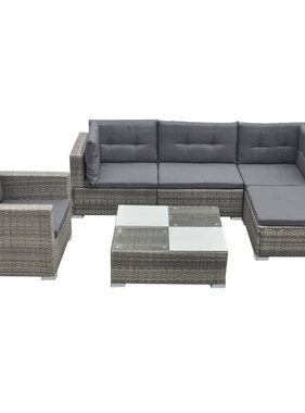 VidaXL 6-delige Loungeset met kussens poly rattan grijs