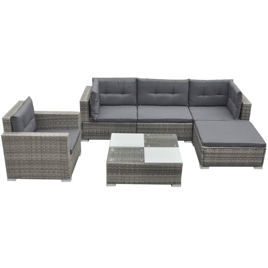 VidaXL 6-delige Loungeset met kussens poly rattan grijs