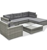 VidaXL 6-delige Loungeset met kussens poly rattan grijs