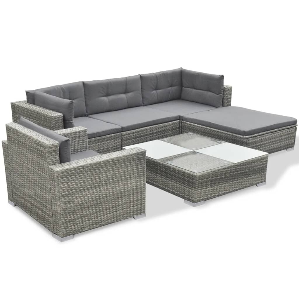 VidaXL 6-delige Loungeset met kussens poly rattan grijs