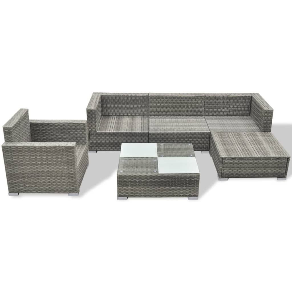 VidaXL 6-delige Loungeset met kussens poly rattan grijs