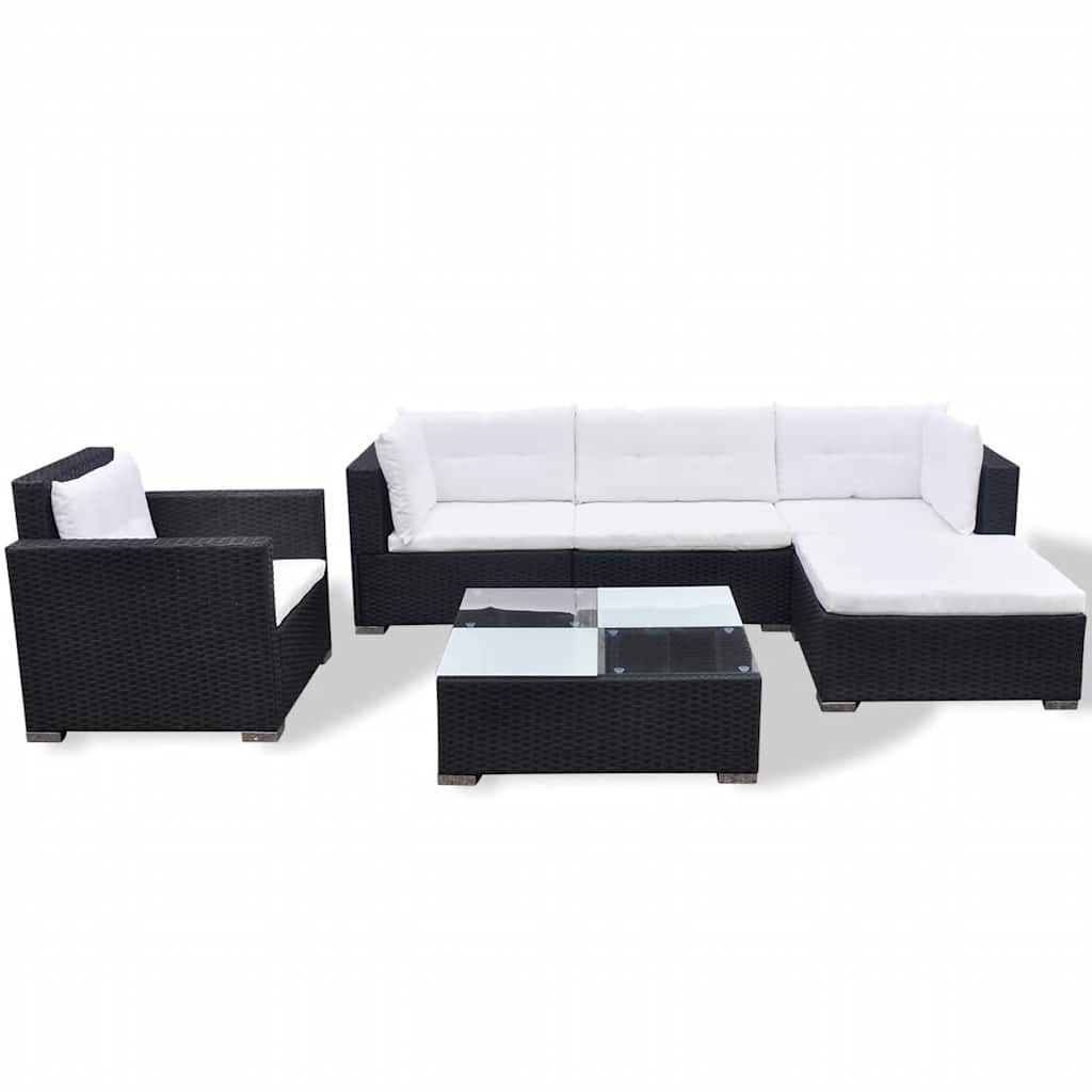 VidaXL 6-delige Loungeset met kussens poly rattan zwart