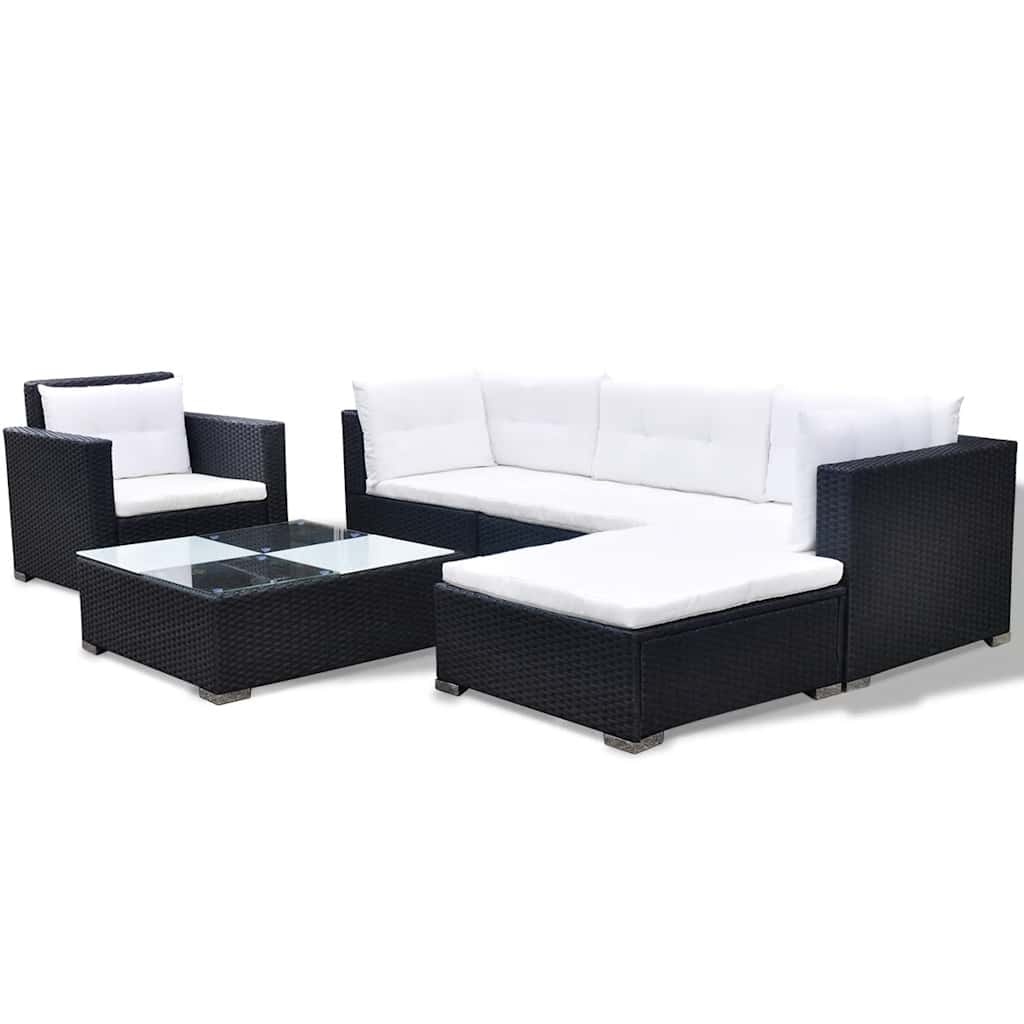 VidaXL 6-delige Loungeset met kussens poly rattan zwart
