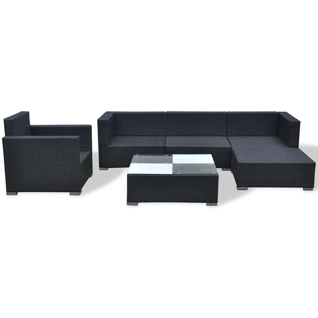 VidaXL 6-delige Loungeset met kussens poly rattan zwart