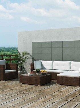 VidaXL 6-delige Loungeset met kussens poly rattan bruin