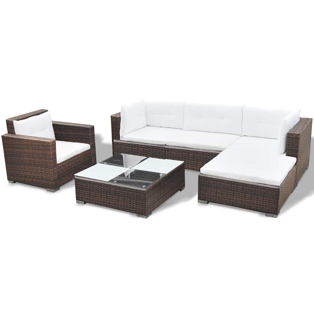VidaXL 6-delige Loungeset met kussens poly rattan bruin