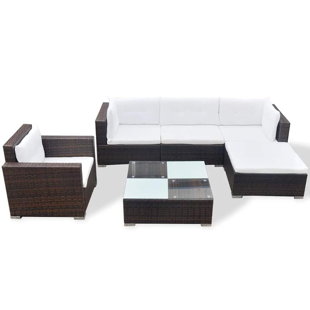 VidaXL 6-delige Loungeset met kussens poly rattan bruin