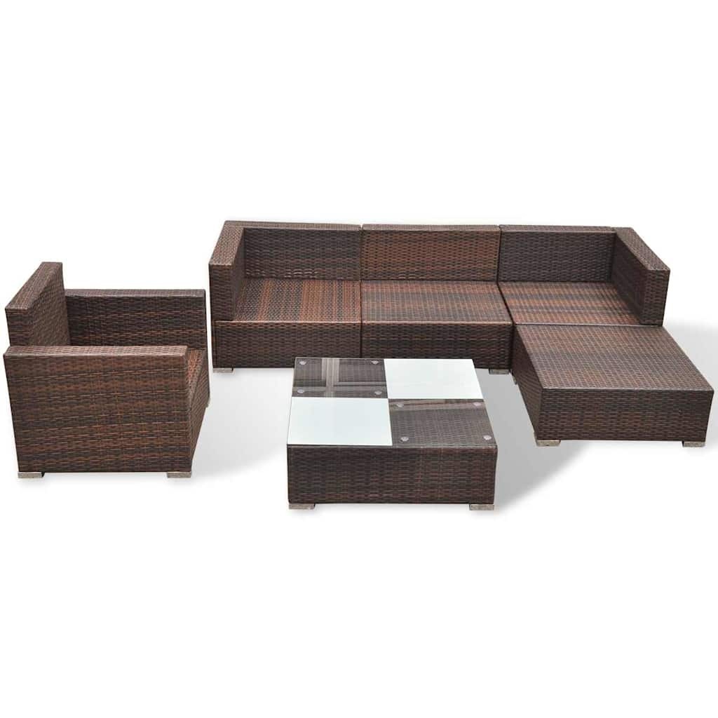 VidaXL 6-delige Loungeset met kussens poly rattan bruin