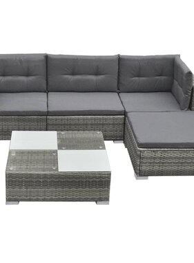 VidaXL 5-delige Loungeset met kussens poly rattan grijs